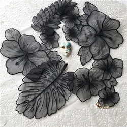 1set(5pcs) black and white/pink/blue lace patch applique handmade clothing decoration organza flower patch accessories X446