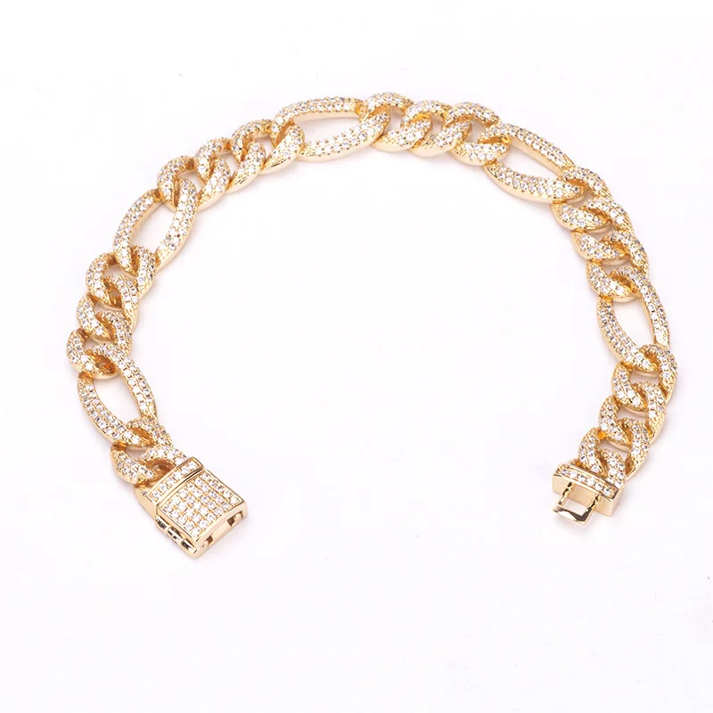 10mm Hip Hop AAA CZ Zircon Stone Paved Bling Iced Out 3:1 NK Link Chain Bangle Bracelet for Men Rapper Jewelry