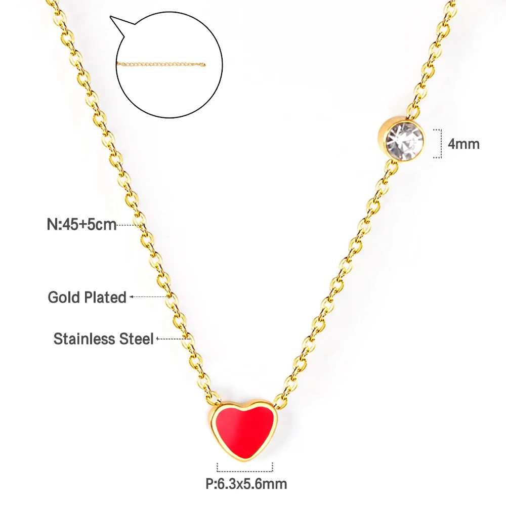 LUXUKISSKIDS Red Heart Pendant With Crystal Stainless Steel Chain Necklace For Girls Fashion Party Jewellry Accessories 2021 Hot