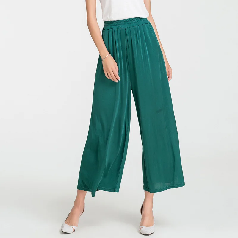 Women\'s 50% Silk 50% Viscose Knit Wide Leg Stretchy Loose Type Pants Trousers XL 2XL SG366