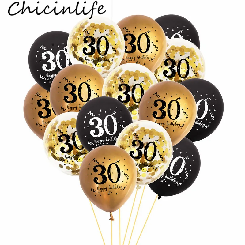 Chicinlife-globos de látex para fiesta de cumpleaños de adultos, confeti, decoración de aniversario, 30, 40, 50, 60