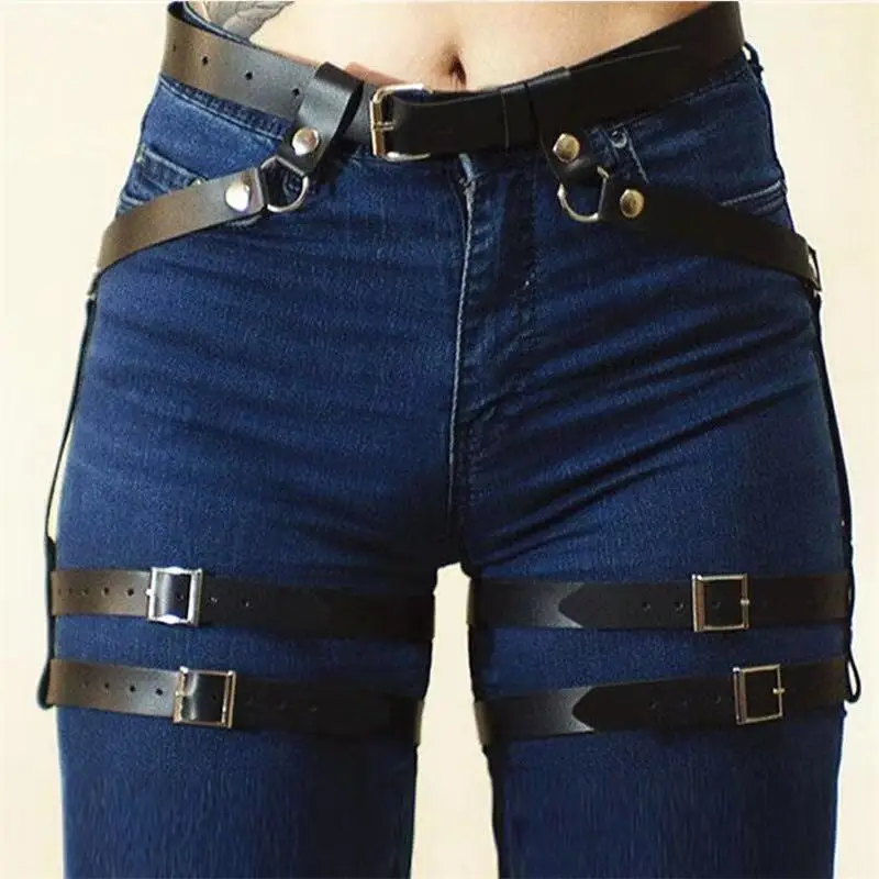 Ensemble de sous-vêtements en cuir SFP pour femmes, jarretière, taille à la jambe, Bondage, bretelles, soutien-gorge, corps, environnement sexy, 2 pièces