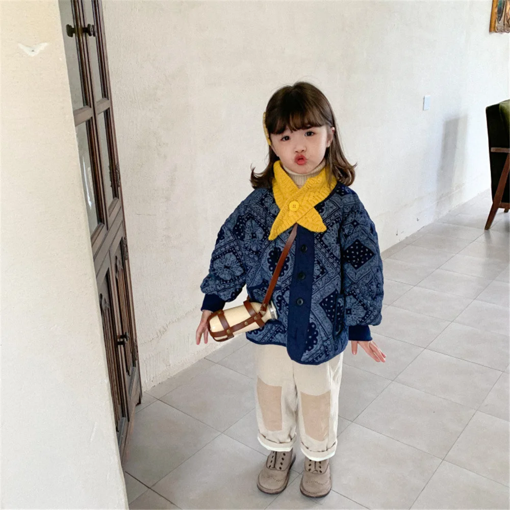 Autumn Winter Korean style retro quilted coats for boys and girls fashion loose thick warm jackets 1-7Y