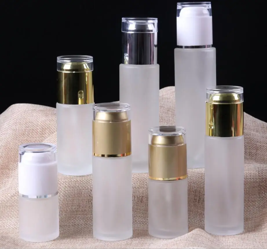 40 مللي مضخة بيضاء من الزجاج البلوري ذهبي/فضي/غطاء أبيض لوشن/مستحلب/مصل/أساس/حبر/بخاخ/تعبئة مستحضرات التجميل الهيالورونيك