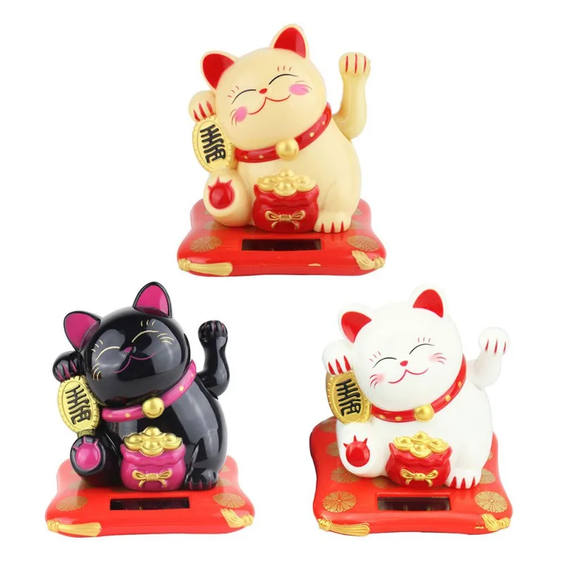 Chinese Lucky Cat Solar Powered Gold Waving Cat Hand Paw Up Wealth Prosperity Welcoming Good Luck Waving Cat Birthday Gift