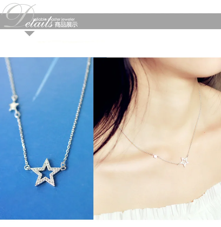 925 Sterling Silver star zircon  Necklaces & Pendants For Women High Quality Sterling-silver-jewelry