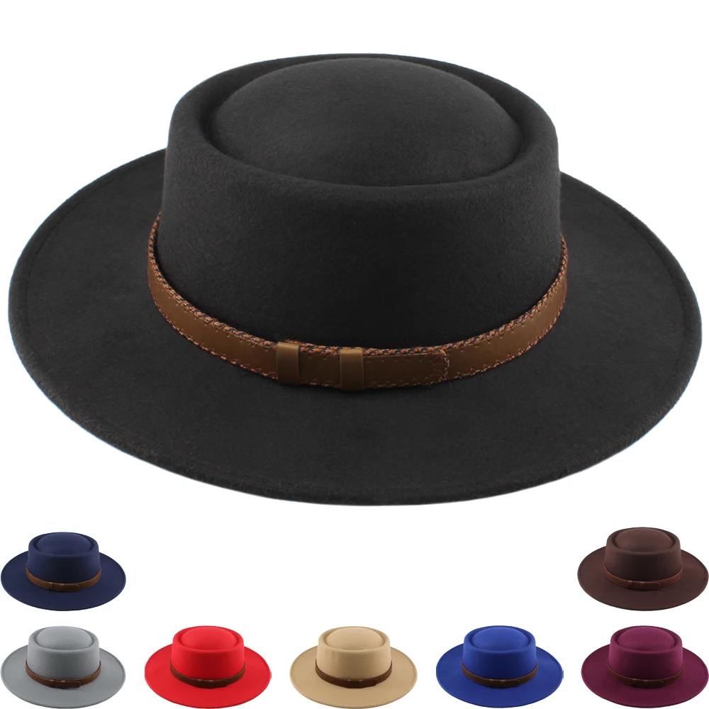 

Men Women Wide Brim Boater Hats Sombrero Sunhat Pork Pie Top Sailor Caps Party Travel Outdoor Size US 7 1/4 UK L