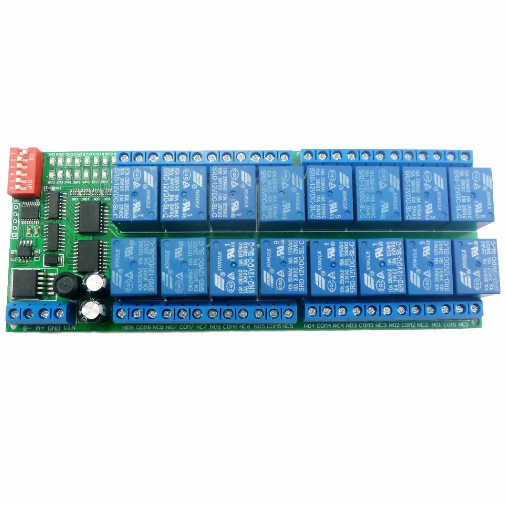 R421B16 16ch DC 12V RS-485 Modbus RTU Relay Board  RS485 Bus Remote Control Switch for LED Motor PLC PTZ Camera Smart Home