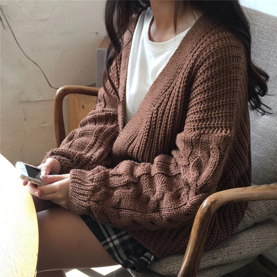 DICLOUD-Women's Harajuku Loose Knit Sweater, Warm Cardigan, College Casual Coat, Long Sleeve, Winter, Autumn Fashion, New