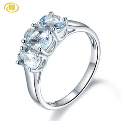 Natural Aquamarine 1.59 Carat Wedding Ring Solid 925 Sterling Silver Blue Gemstone Rings Fine Elegant Jewelry for Women Gifts