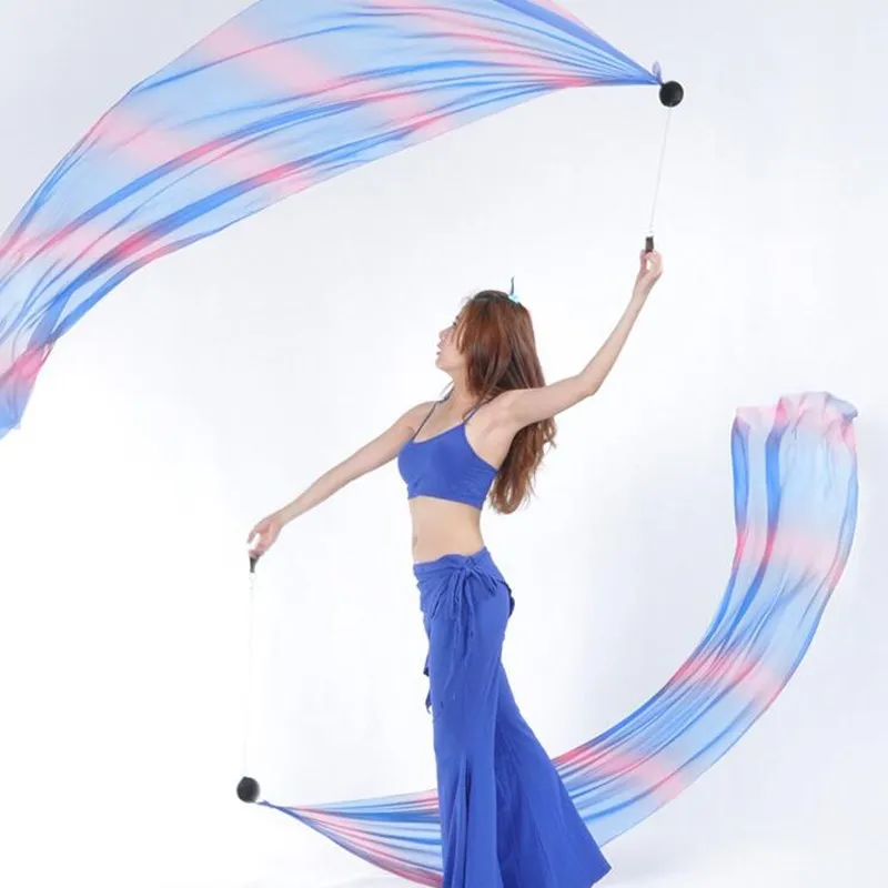 200*70cm Chiffon Veil Belly Dance POI Streamer Bellydance Costume Accessory Hand Props (Not Included Chain Ball) Assorted Color