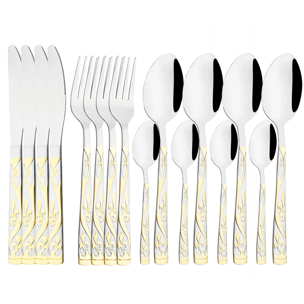 Mirror 16/4Pcs Tableware Set Silver 304 Stainless Steel Cutlery Set Fork Spoons Knife Silverware Kit Luxury Dinnerware For Home