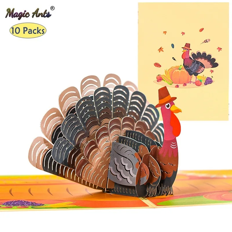 

10 Pack Pop Up Thanksgiving Card 3D Turkey Fall Give Thanks Thank You Greeting Cards Birthday Thanksgiving Day Gift