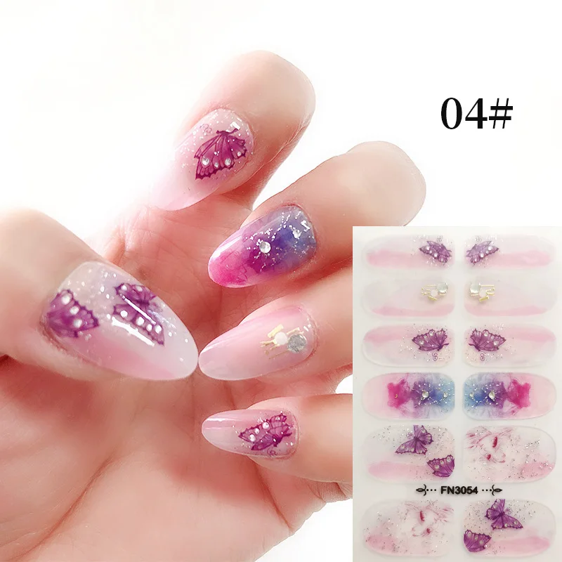 12 Tips/Sheet Glitter Nail Stickers Full Cover Press On Stickers for Nail Art Self Adhesive Stickers Waterproof Nail Stickers