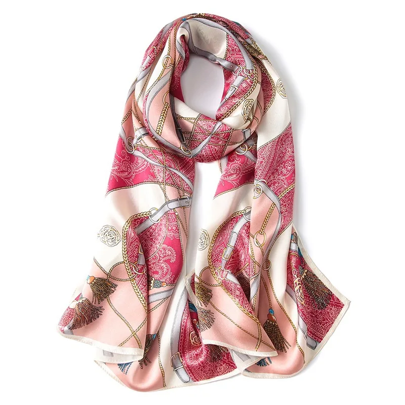 Luxury brand 100% Real silk scarf women designer shawls and wraps elegant floral print pashmina soft winter scarves femme hijab