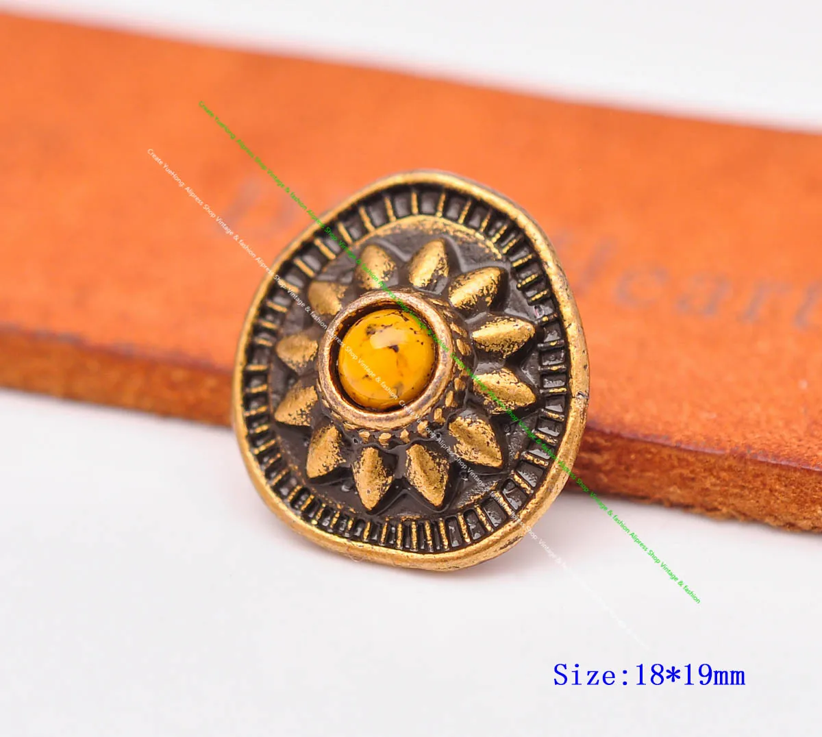 10pcs 19*18mm Vintage Messing Sonnenblume schwarz türkis Conchos Zubehör für DIY Leder Handwerk Gürtel Ledertasche Schlüssel bund Dekor – Detail 17