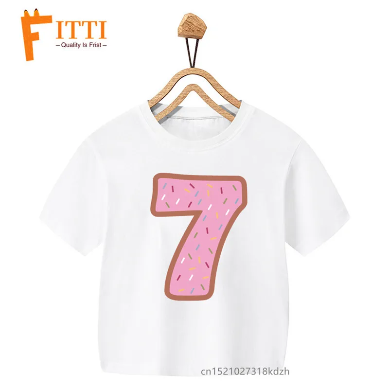 Pink donut numbers Flower Print Girl White T-shirt Kid Summer Kawaii Funny Clothes Little Baby Animal Y2K Clothes,Drop Ship