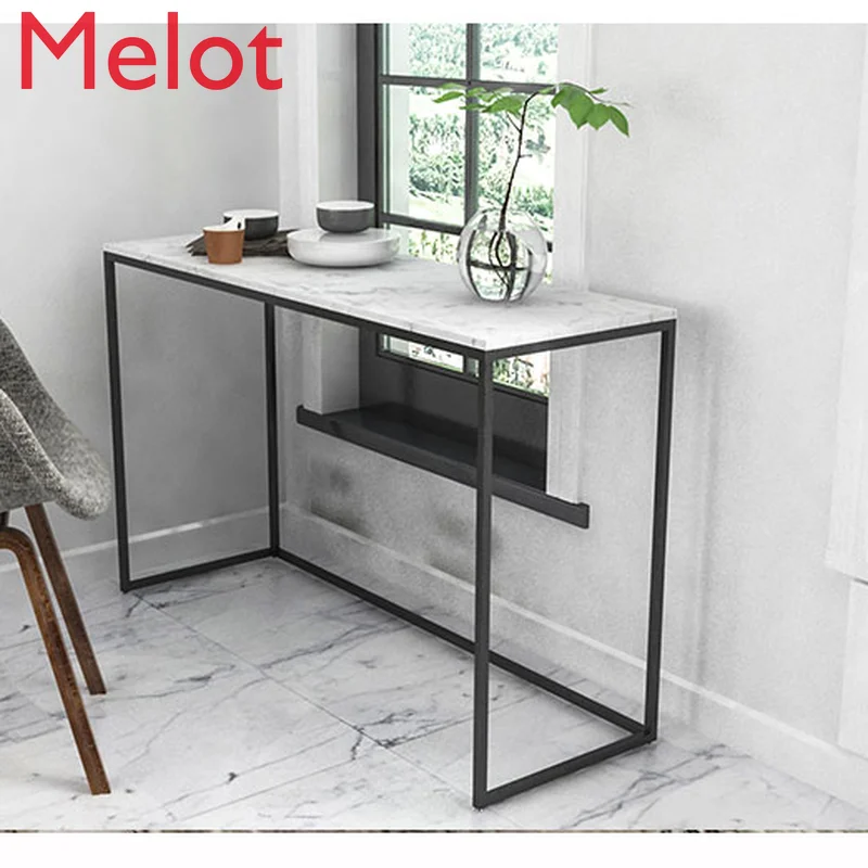 Modern Simple and Fashionable Wrought Iron Marble Table-Console Home Luxury Corridor Creative Golden Storage Rack Home Decor