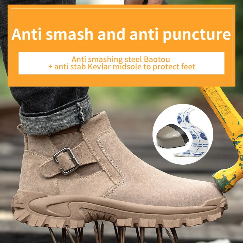 Zapatos de seguridad para hombre, botas de trabajo con punta de acero, indestructibles, antideslizantes, a prueba de perforaciones, antigolpes