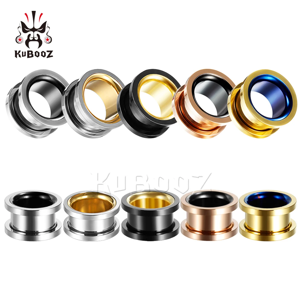 KUBOOZ-Aço Inoxidável Oco Orelha Piercing Plugs, Expansores De Cor Dupla, Macas De Orelha, Jóia Do Corpo, Calibres De Brinco, Moda Menor