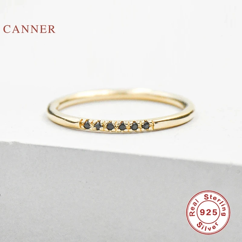 CANNER Real Single Row Of Black Diamonds Ring 100% 925 Sterling Silver Anillos 14k Gold Rings For Women Luxury Fine Jewelry Gift