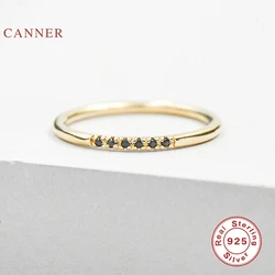 CANNER Real Single Row Of Black Diamonds Ring 100% 925 Sterling Silver Anillos 14k Gold Rings For Women Luxury Fine Jewelry Gift