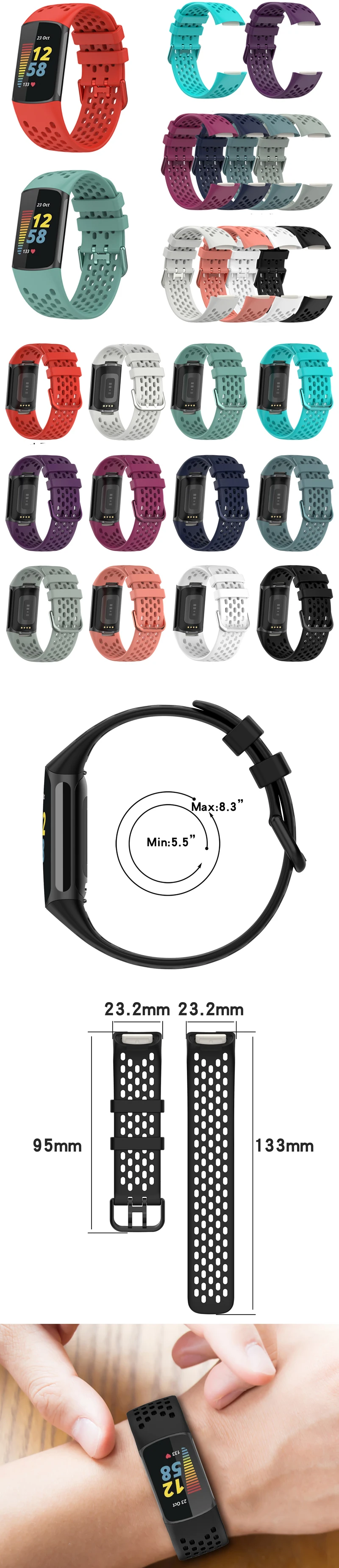 Breathable Rubber Strap For Fitbit Charge 5 Correa Sport Replacement Silicone Wristband For Fitbit Charge6 Watch Bracelet