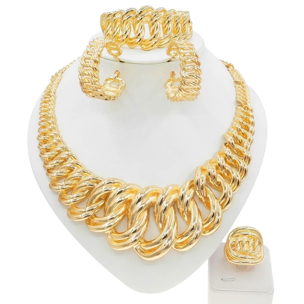 The Iatest Hot Sale Italian Golden Jewelry Set Woman Iarge Necklace Jewelry Banquet Wedding Party Jewelry H0078