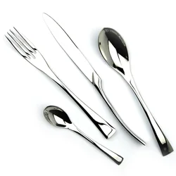 4Pcs/Set Shiny Mirror Silver Cutlery Set Flatware 18/10 Stainless Steel Kitchen Dinnerware Knife Fork Spoon Teaspoon Silverware