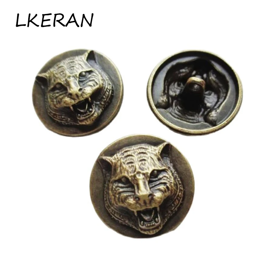 LKERAN 10 sztuk 20mm Retro metalowy lew guziki do szycia do płaszcza koszula płaszcz punkowy guzik DIY odzież sweter szycie robótki