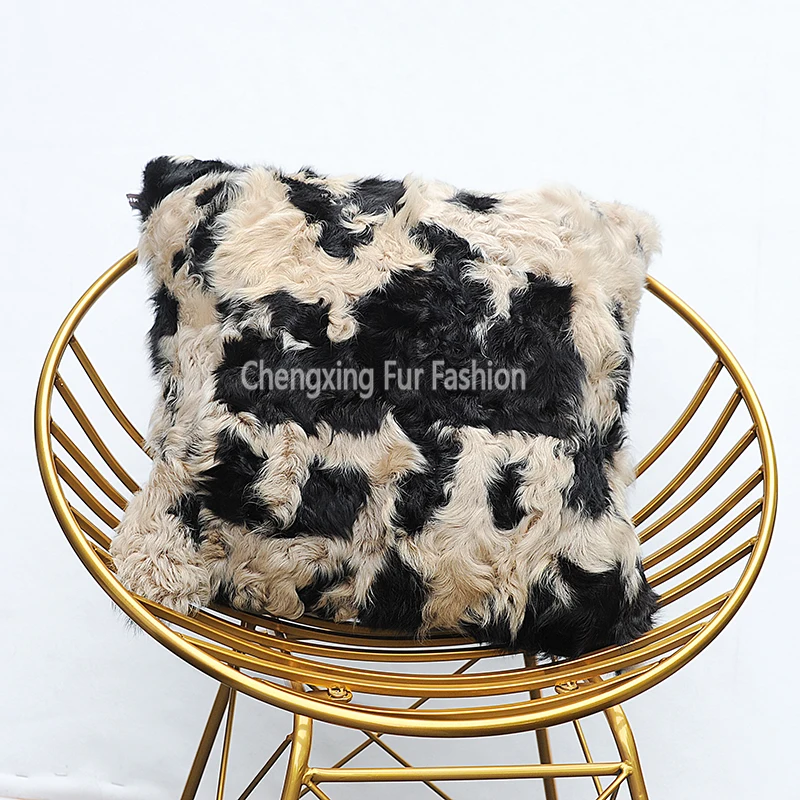 CX-D-175 New Products Fashion Mixed Colors Genuine Sheep Lamb Fur Sofa Cushion Cover