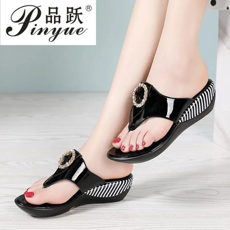 Summer Platform Flip Flops Fashion Beach Shoes Woman Anti-slip Genuine Leather Sandals Women Slippers Shoe