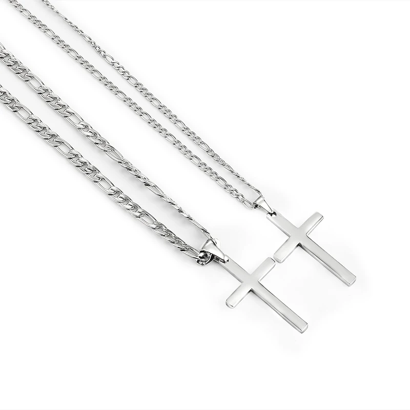 Fashion Jewelry Mens Figaro Chain Cross Pendant Necklaces 316L Stainless Steel Gold Silver Color Waterproof Necklaces Accesories