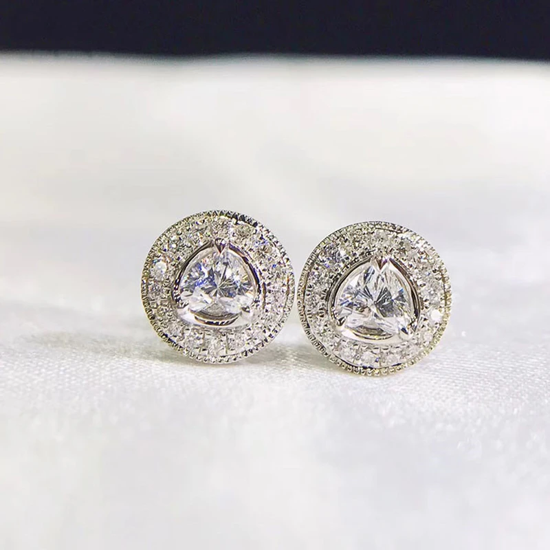 Huitan Classic Round Shaped Stud Earrings for Women Inlaid Heart Love CZ Delicate Piercing Accessories Gift Simple Jewelry