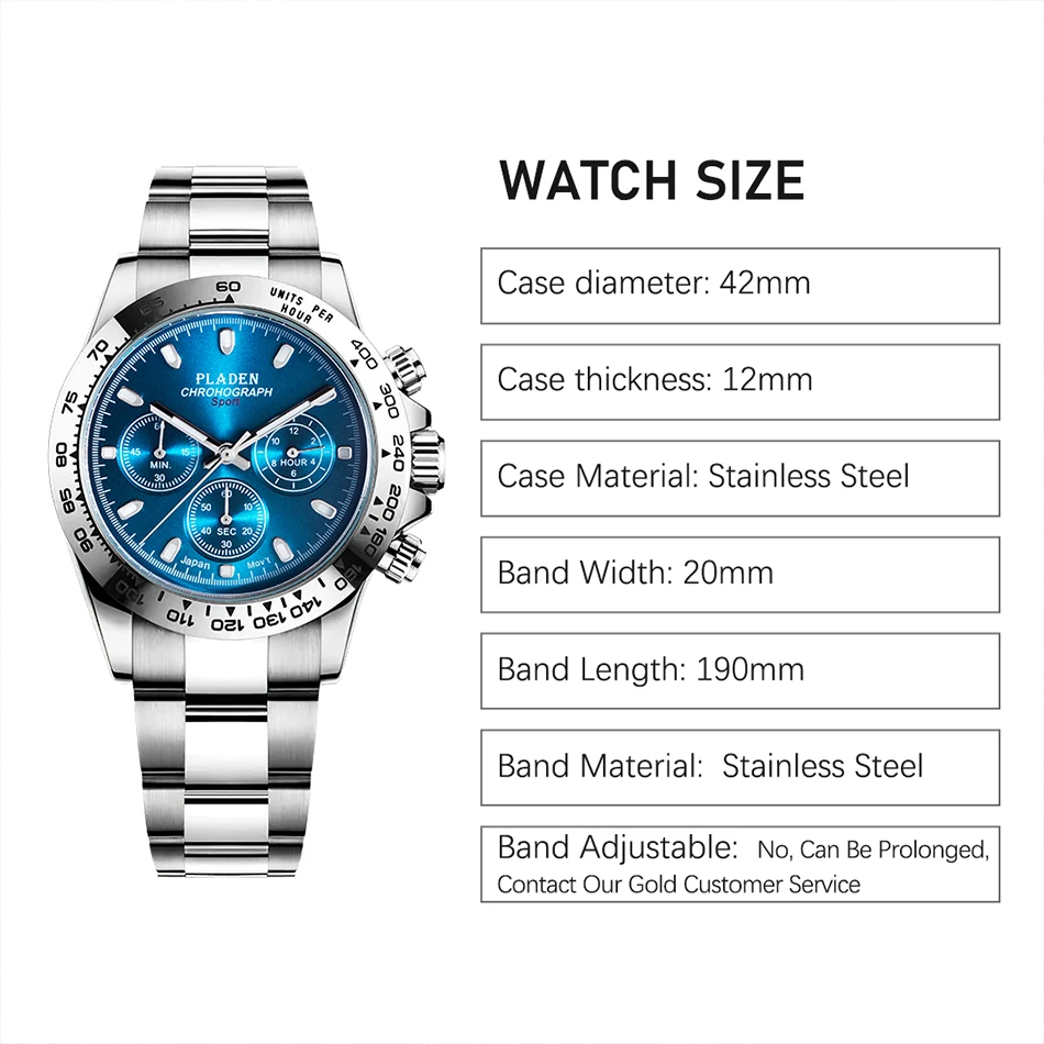 PLADEN New Watch For Men Luxury Stainless Steel Chronograph Sport Wristwatch Business Luminous Dive male Clock Dropshipping 2023