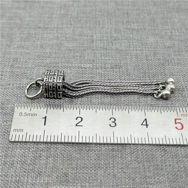 925 Sterling Silver Chinese Double Happiness Tassel Charm for Necklace