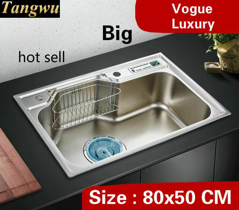 

Free shipping Home large luxury kitchen single trough sink high capacity wash vegetables standard 304 stainless steel 800x500 MM