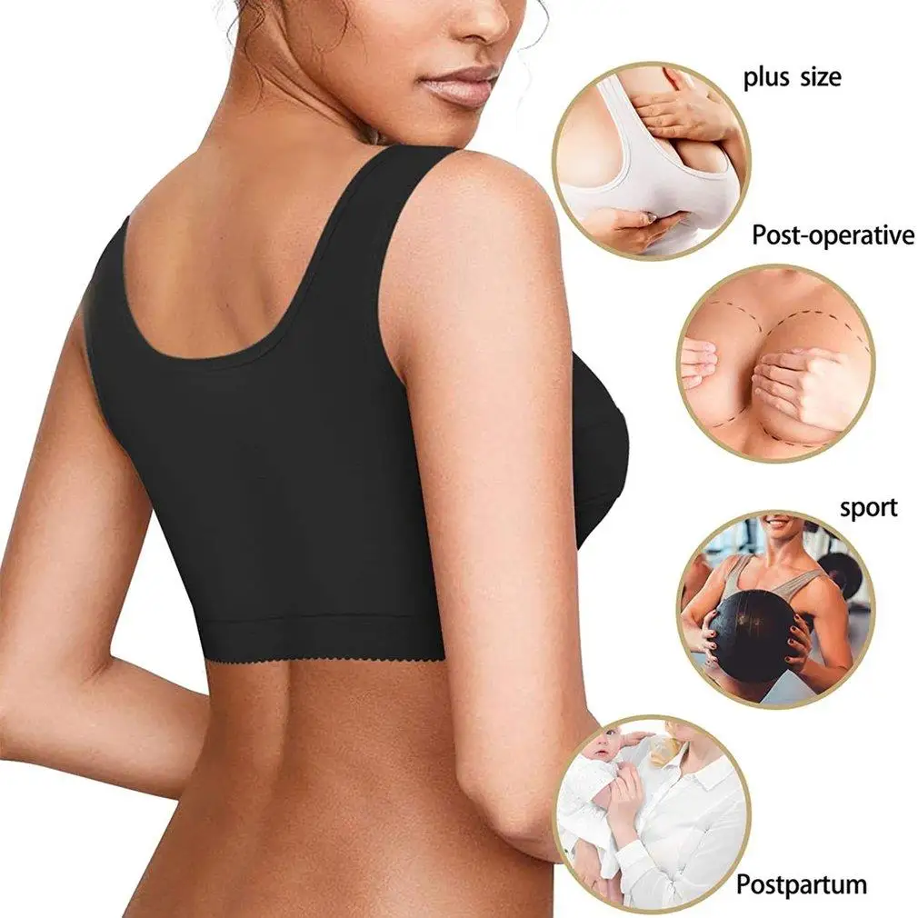 Women Post-Surgery Shaper Front Closure Bra Compression Posture Corrector Crop Top with Breast Support Band