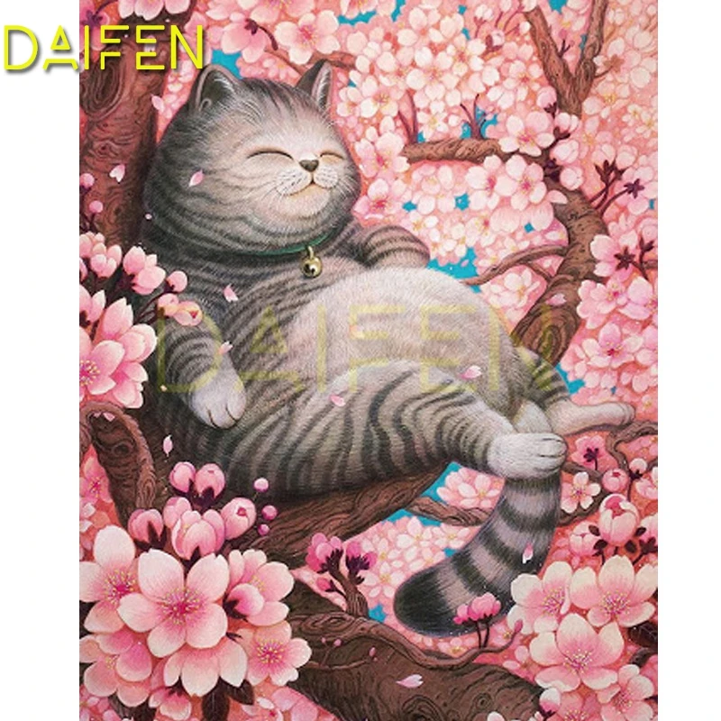 Full Square Diamond painting Cross stitch Cat Totoro 5DDIY Diamond embroidery animal Full Round Diamond mosaic cat peach blossom