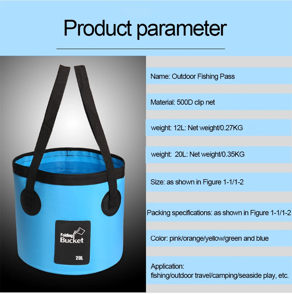 12/20L tragbarer Falteimer, faltbarer Angeleimer, Camping-Wasservorratsbehälter, zusammenklappbarer Wassereimer für Outdoor-Reisen – Detail 5