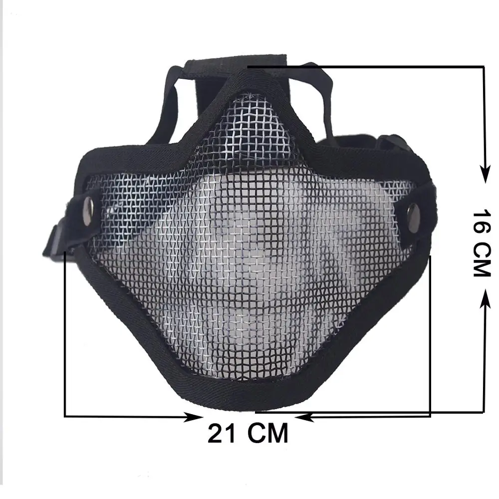 Airsoft Mask Half Lower Face Metal Steel Net Mesh Mask Cycling Tactical Hunting Protective CS Shooting Breathable Half Face Mask