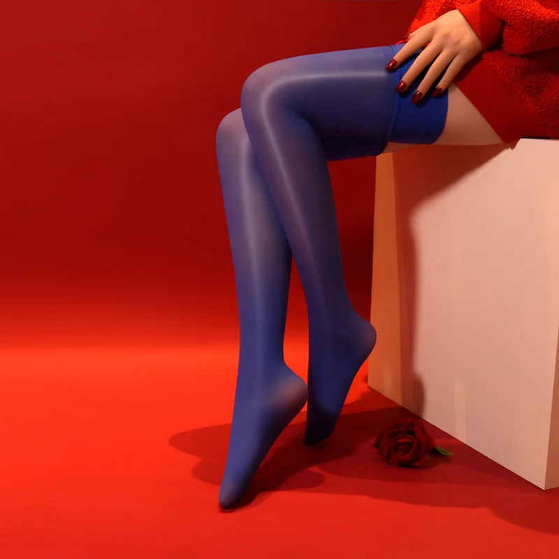 New Sexy Women Oil Shiny High Elastic Thigh-high Stockings 8D See Through Lingerie Knee Stockings Medias Night Club Candy Color