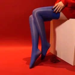 New Sexy Women Oil Shiny High Elastic Thigh-high Stockings 8D See Through Lingerie Knee Stockings Medias Night Club Candy Color