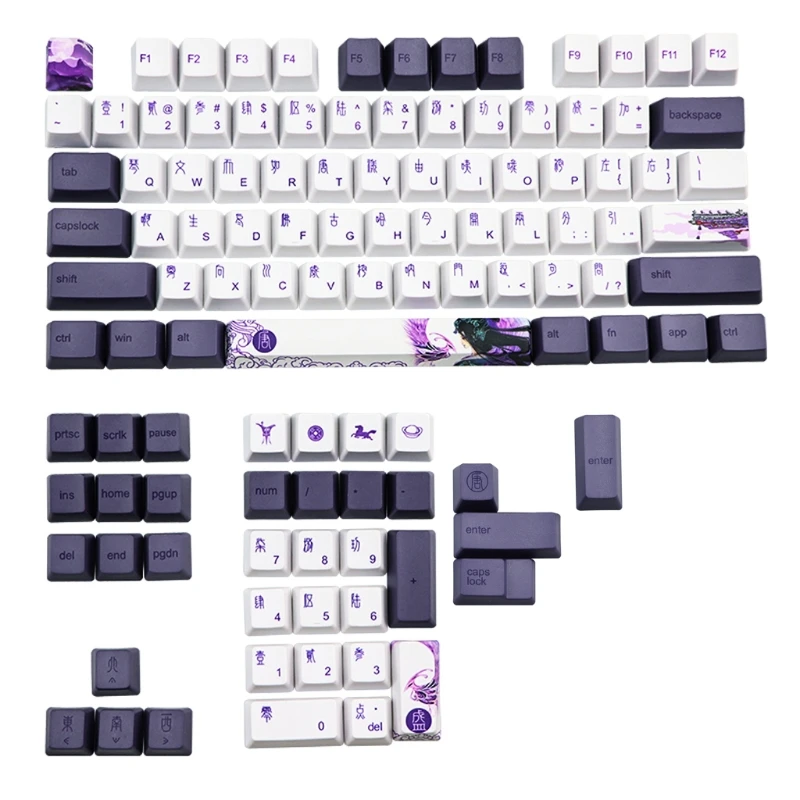 

112 Keys Purple Datang Keycap PBT Sublimation Keycaps OEM Profile Mechanical Keyboard Keycap Chinese Style GK61 GK64