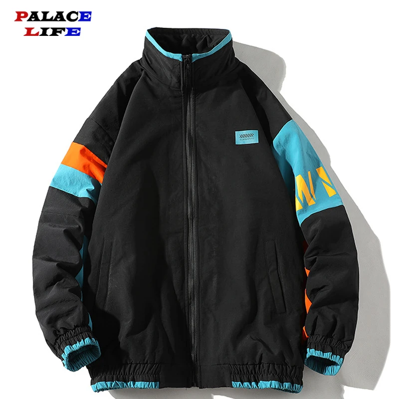 

Hip Hop Jacket Windbreaker Men Streetwear Retro Color Block Patchwork Bomber Jacket Coat Oversize 4XL Casual Spring Autumn 2021