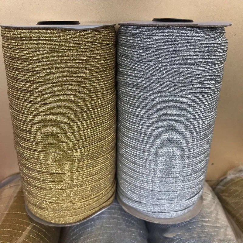 3mm 6mm 9mm Glitter Gold Silver High Elastic Sewing Elastic Band Flat Rubber Band Waist Band Stretch Rope Elastic Ribbon 5yards