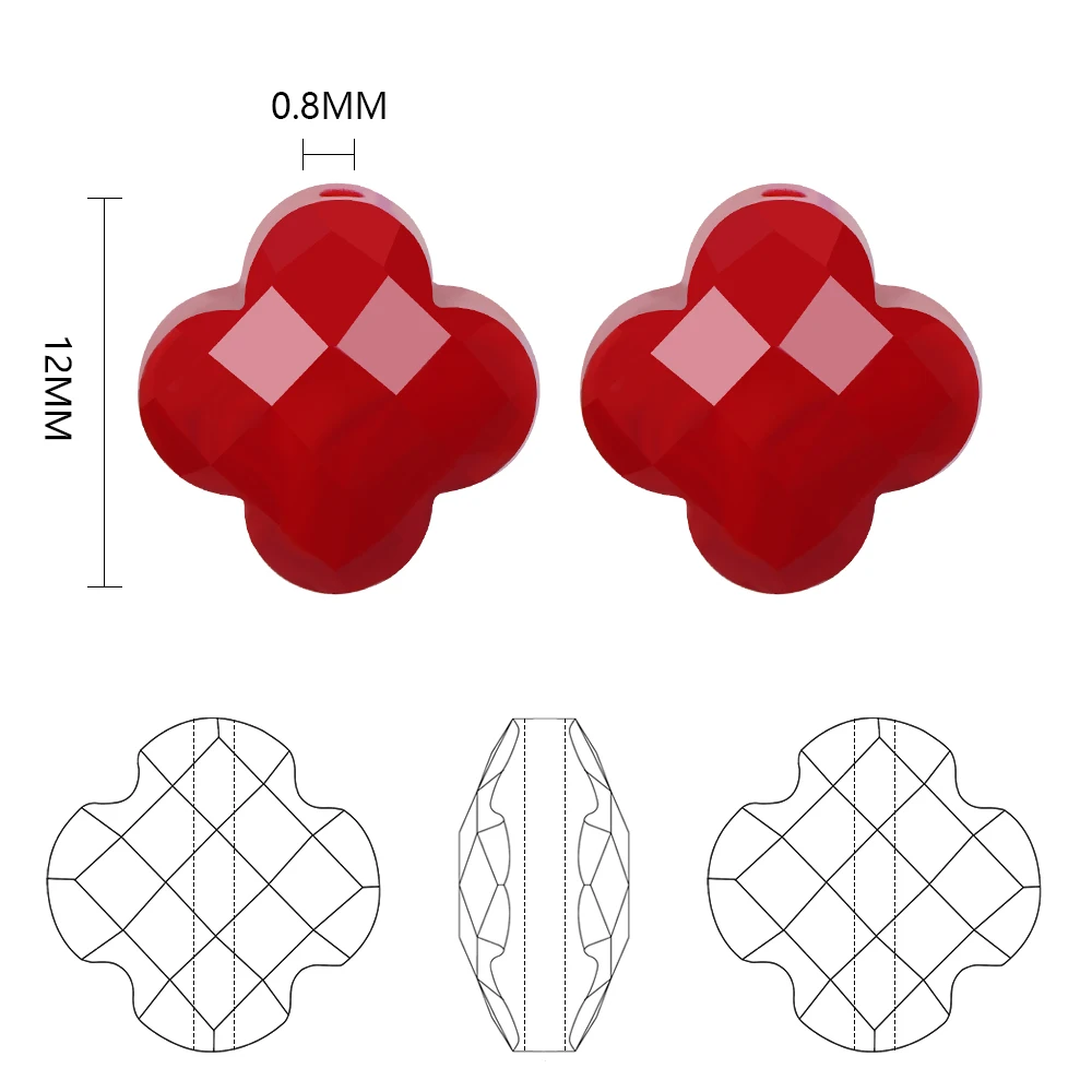 30Pcs/Lot Four-leaf Clover Beads Glass Cross Beads 12mm Charm Crystal Red Pendant For Diy Making Jewelry Needlework Accessories