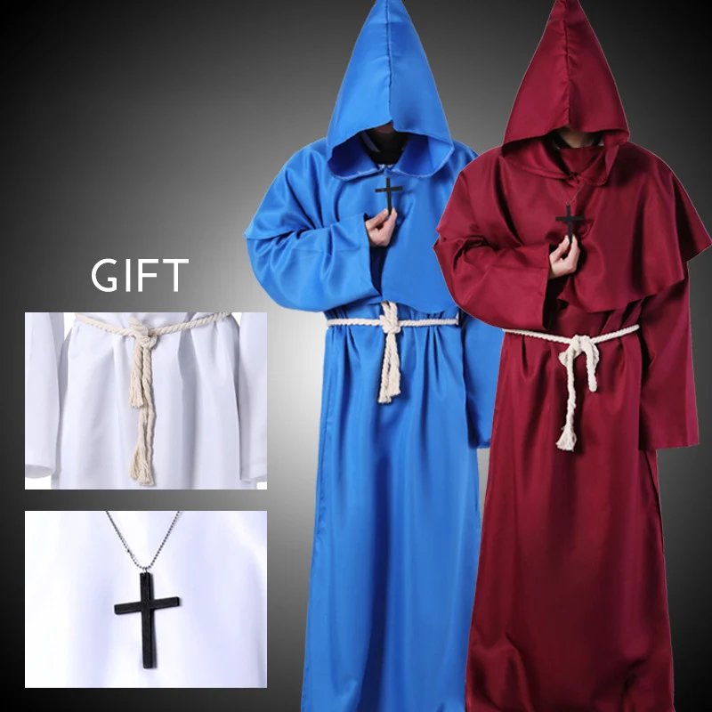 Disfraz de monje Medieval Vintage para hombre y mujer, traje de sacerdote, mago aterrador, Halloween, vestido de bruja