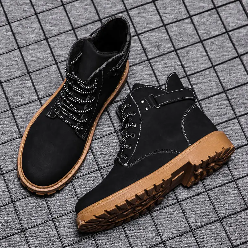 2021 Winter Men's Boots High-Top Work Shoes Velvet All-match Snow Boot Men's British Short Boots Warm Men's Casual Shoes