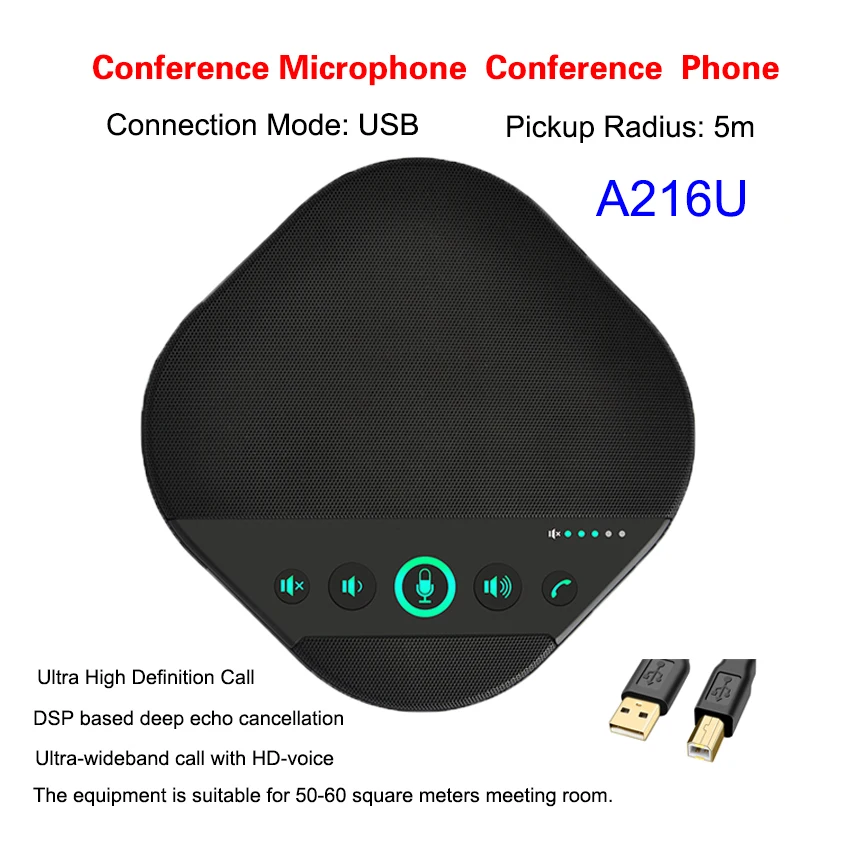 

omnidirectional microphone coverage 5m usb echo cancellation Web Conference USB Microphone Speaker